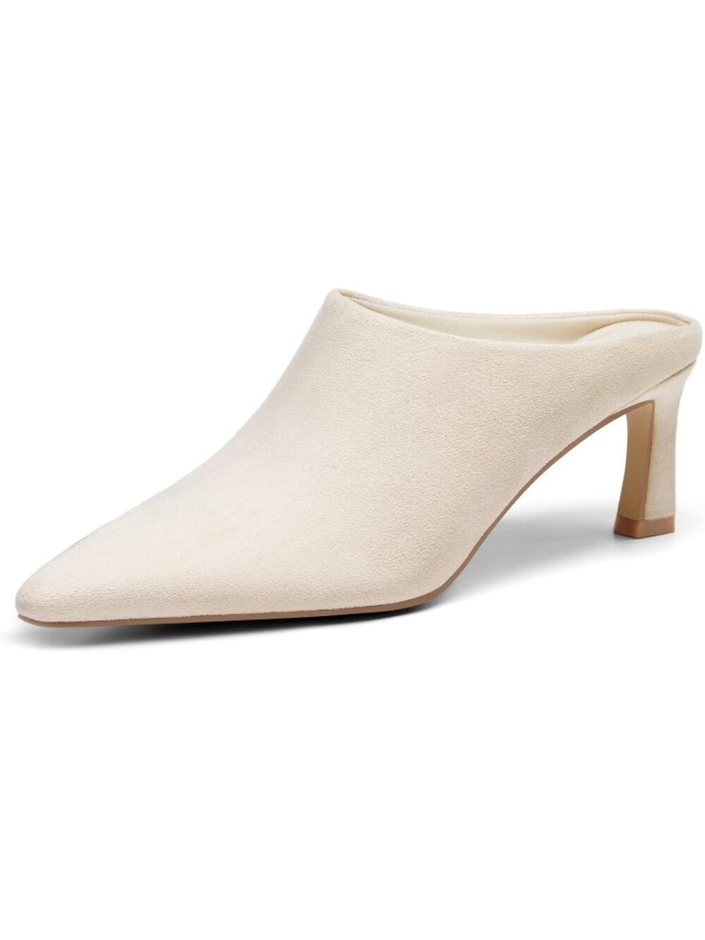 Women's Suede Beige Kitten Heels Mules Closed Pointed Toe Pumps Slip On Shoes